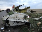 A picture taken on July 17, 2014 shows the wreckages of the malaysian airliner carrying 295 people from Amsterdam to Kuala Lumpur after it crashed, near the town of Shaktarsk, in rebel-held east Ukraine. Pro-Russian rebels fighting central Kiev authorities claimed on Thursday that the Malaysian airline that crashed in Ukraine had been shot down by a Ukrainian jet. The head of Ukraine's air traffic control agency said Thursday that the crew of the Malaysia Airlines jet that crashed in the separatist east had reported no problems during flight. AFP PHOTO/DOMINIQUE FAGET